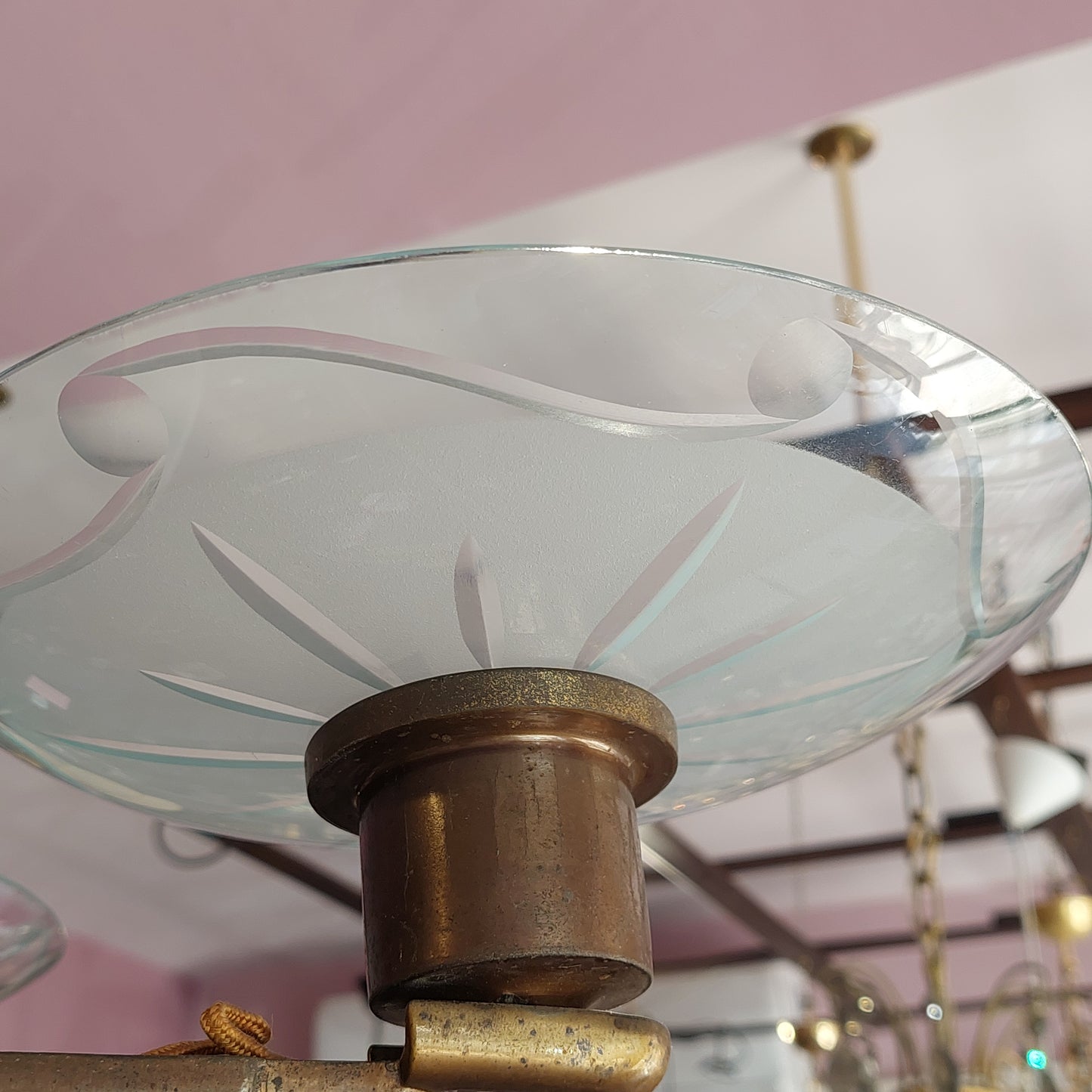 Lampadario Ottone Vetro Stile Liberty 6/luci