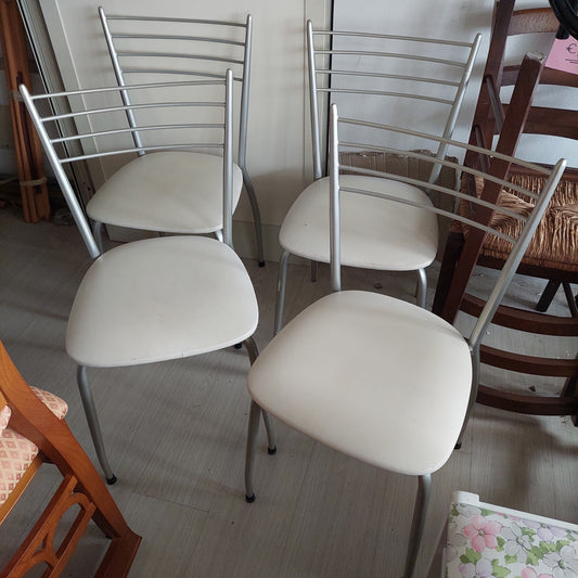 Set/4 Sedie * Metallo Seduta Ecopelle Bianca