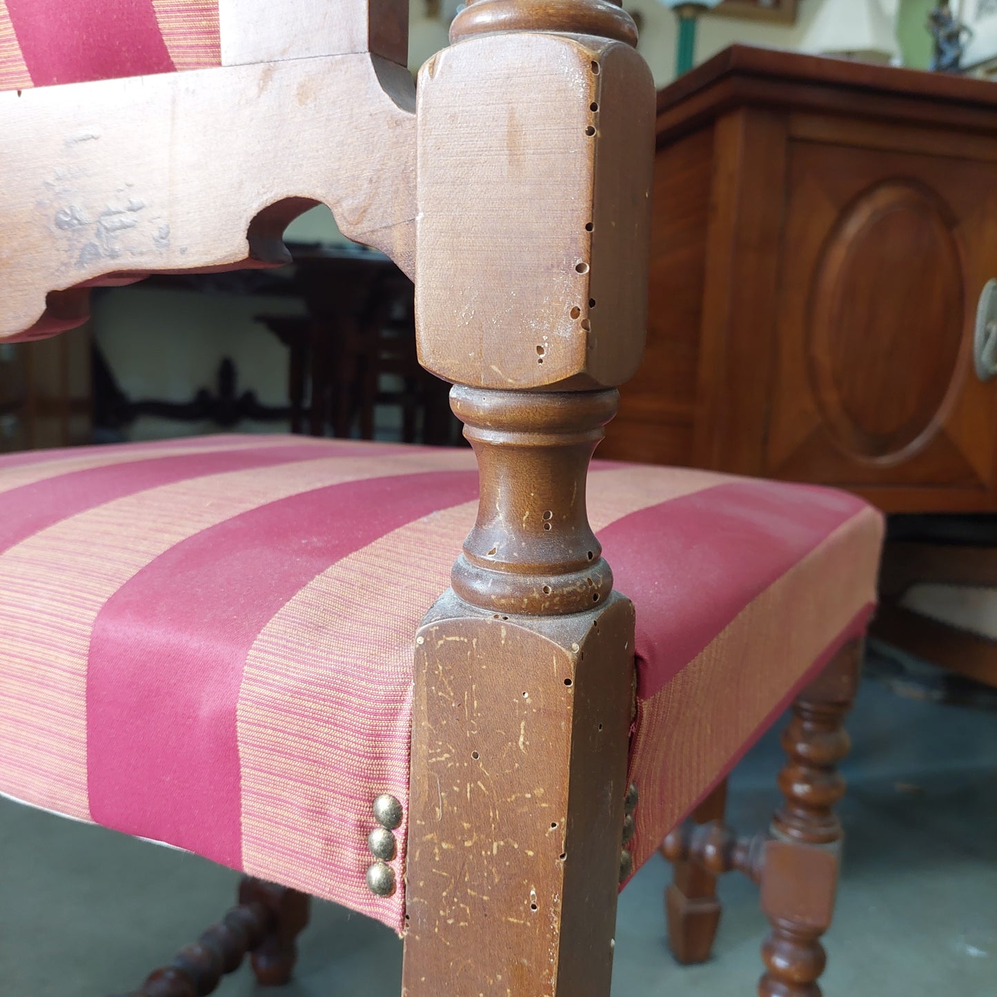 Sedia Legno* Intagliato Tessuto Righe