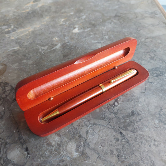 Penna Legno Dorata Con Custodia Legno / Argento
