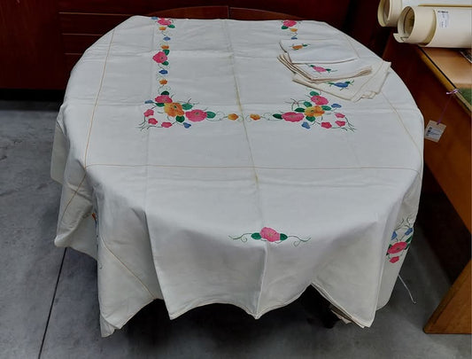 Tovaglia Lino* Ricam Fiori+11 Tov Cm260x170