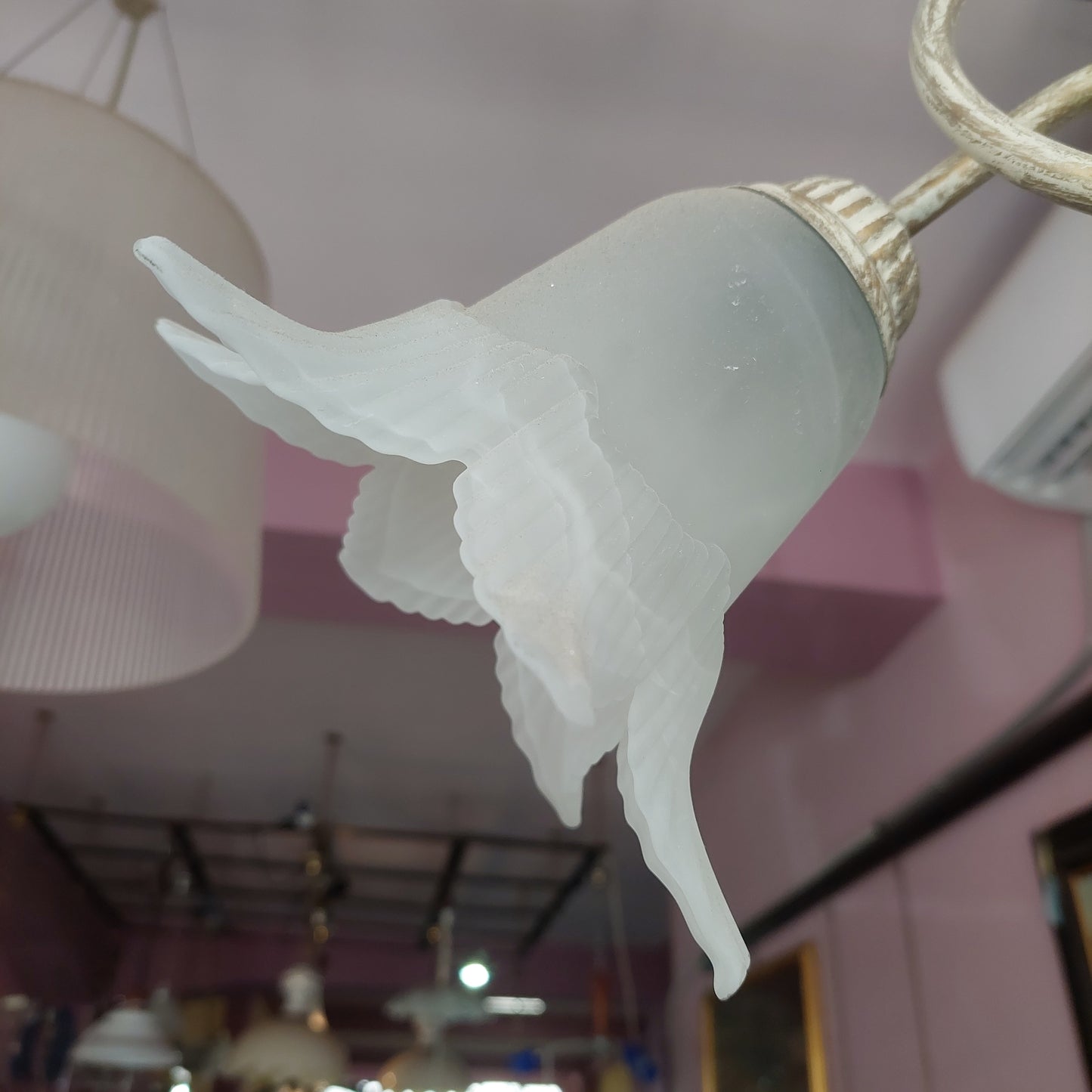 Lampadario Ferro Bianco 3/coppe Vetro Fiore