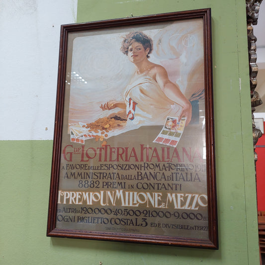 Quadro Stampa Pubblicitaria Vintage Grande Lotteria Italiana Cm32x45