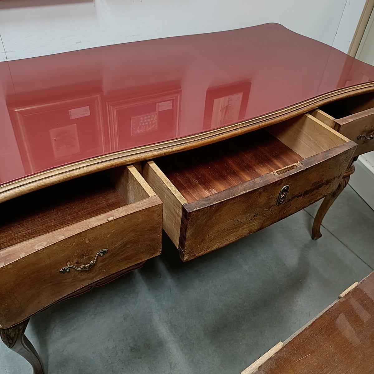 Scrivania* Piano Vetro Bordeaux Antica Cm130x61x80h