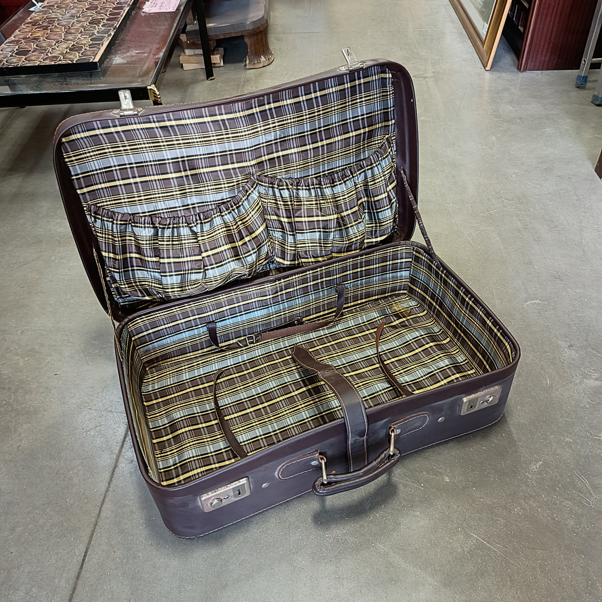 Valigia Vintage Pelle Marrone Con Cinghia Cm64x39x17,5