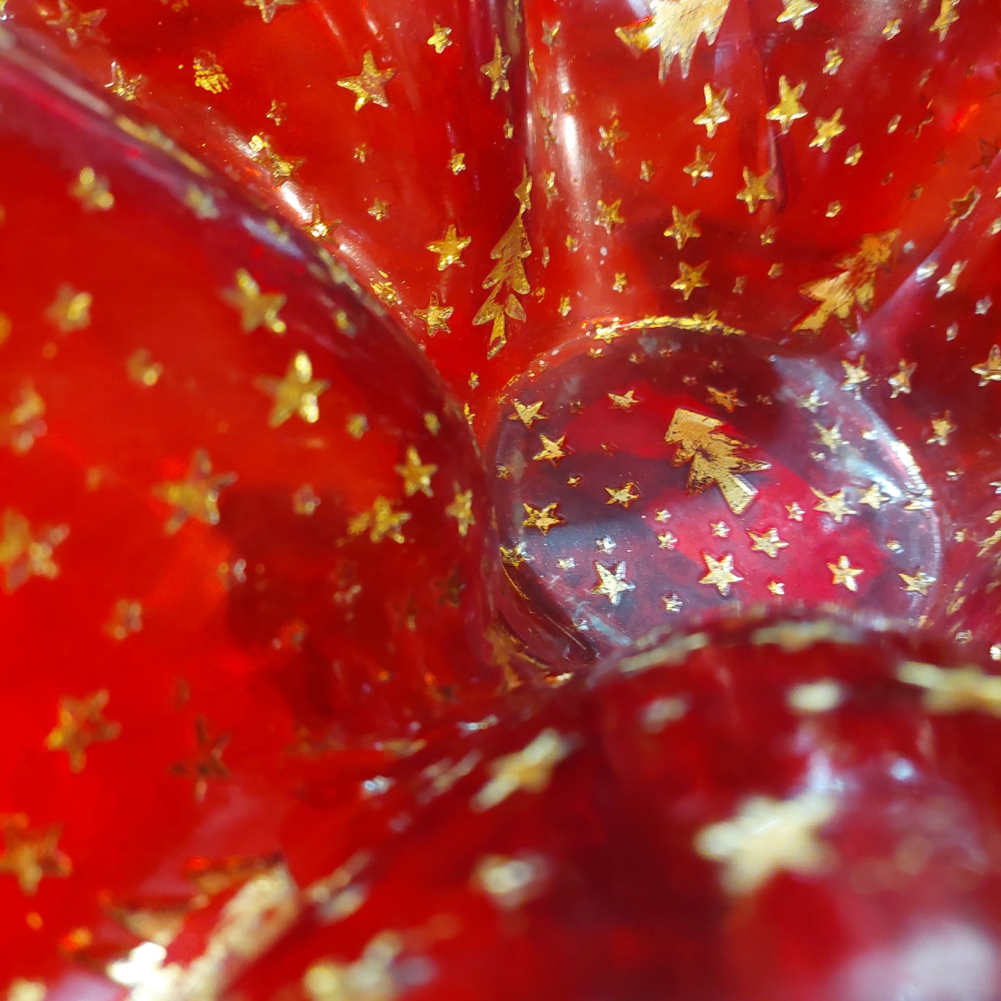 Ciotola Centrotavola Vetro Rosso Decori* Oro D31x14h