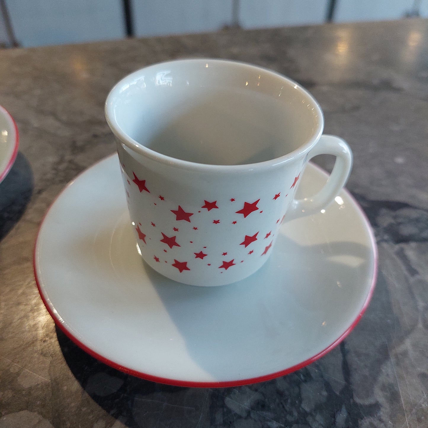 Set/4 Tazzine Caffè Porcellana Bianca Stelline Rosse