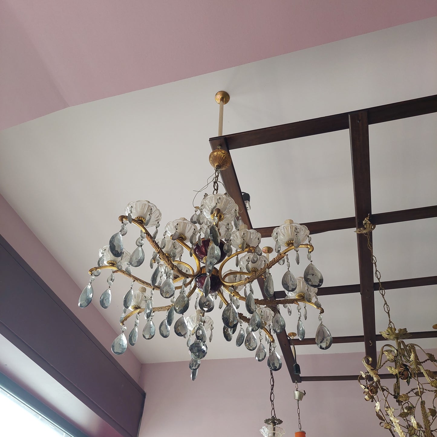 Lampadario Ottone Gocce Cristallo 16/luci
