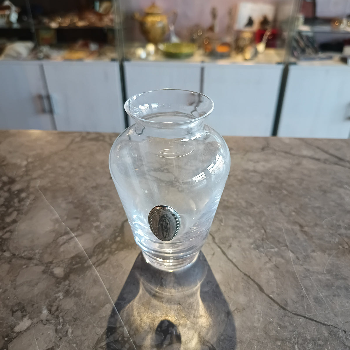 Vasetto Bombato Cristallo Liscio Placchetta Arg H12