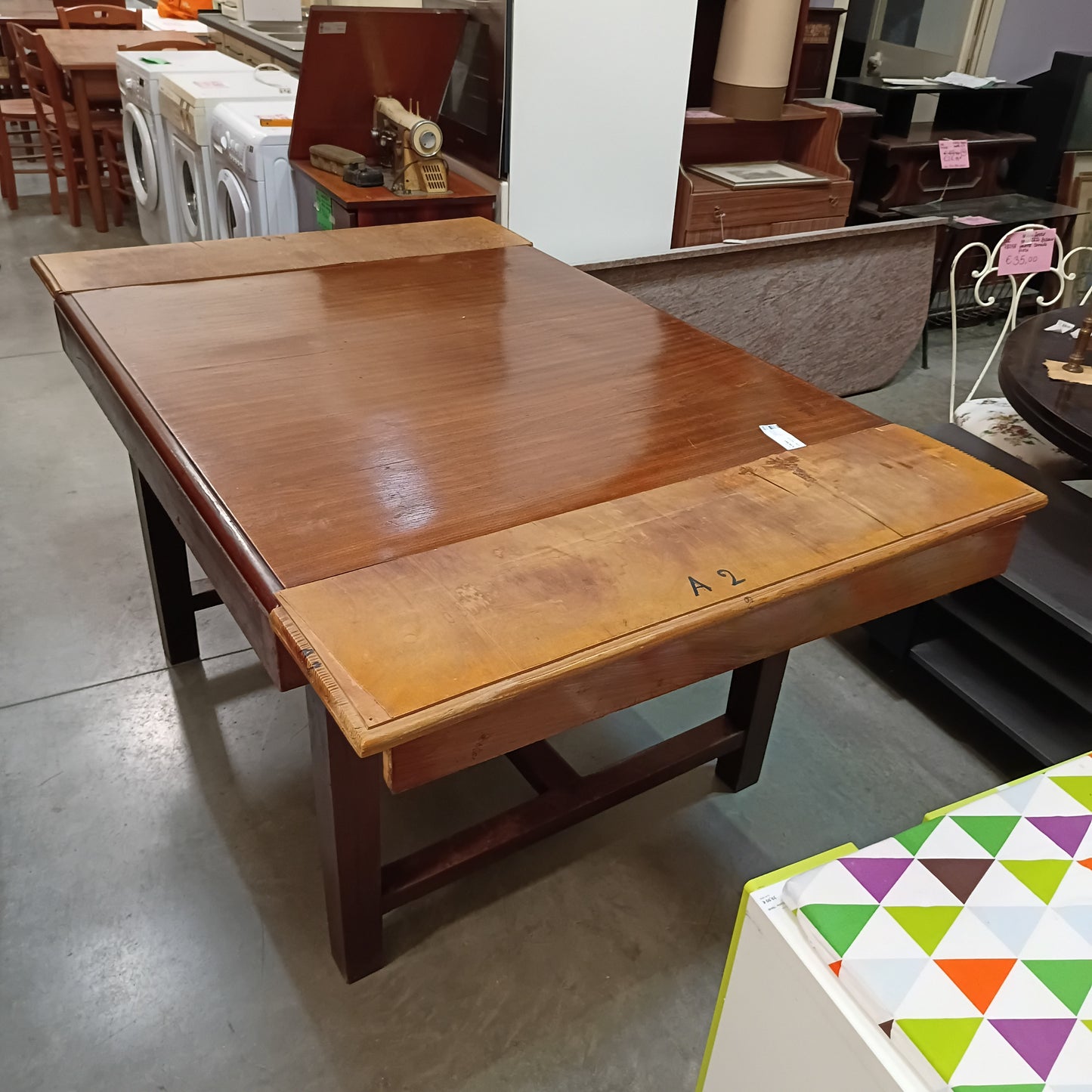 Tavolo Legno Mogano All. 2 Prolunghe Cm116-165x106x80h