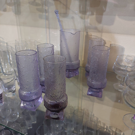 Set/5 Bicchieri Bibita + Caraffa Vetro Viola