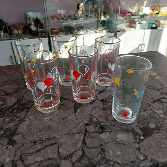 Set/6 Bicchieri Vetro Vintage Fantasia Assortita
