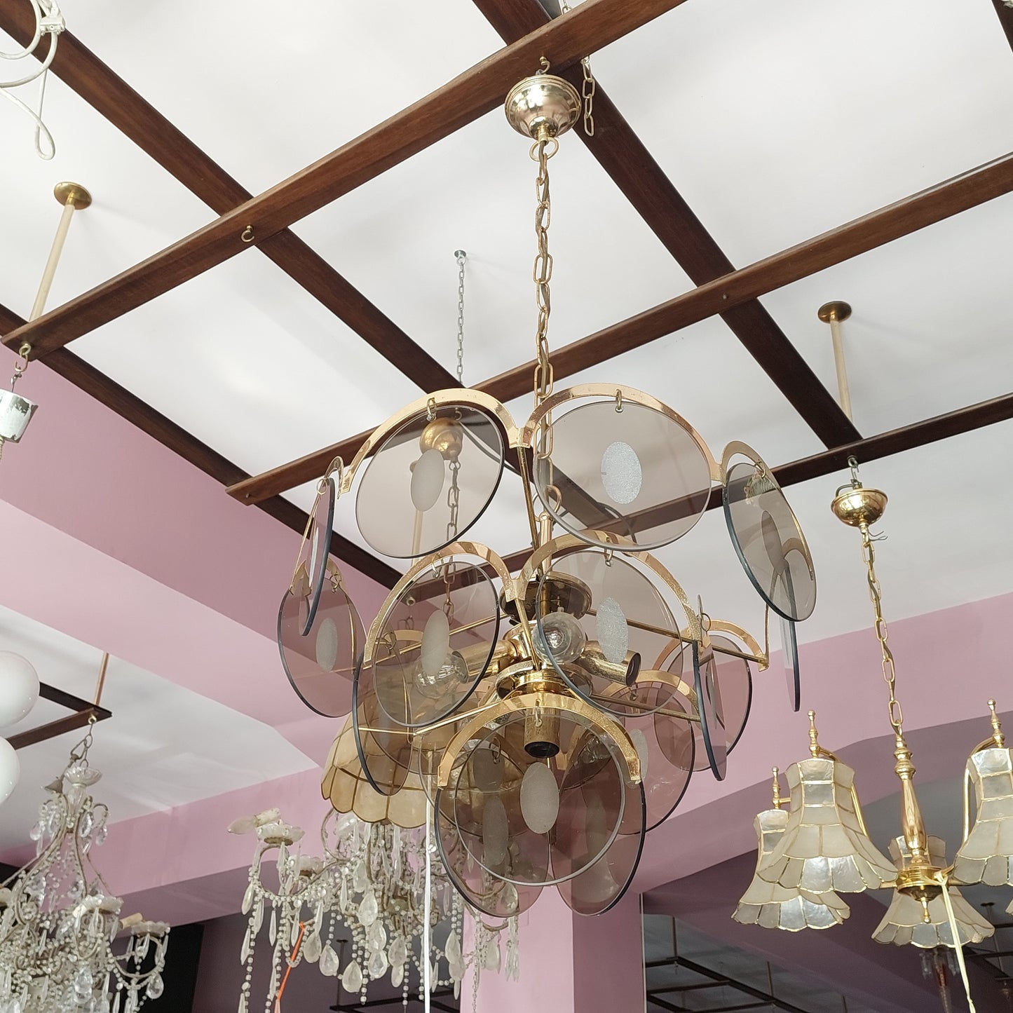 Lampadario St. Gino Vistosi Ottone/vetro Fume' 6/l