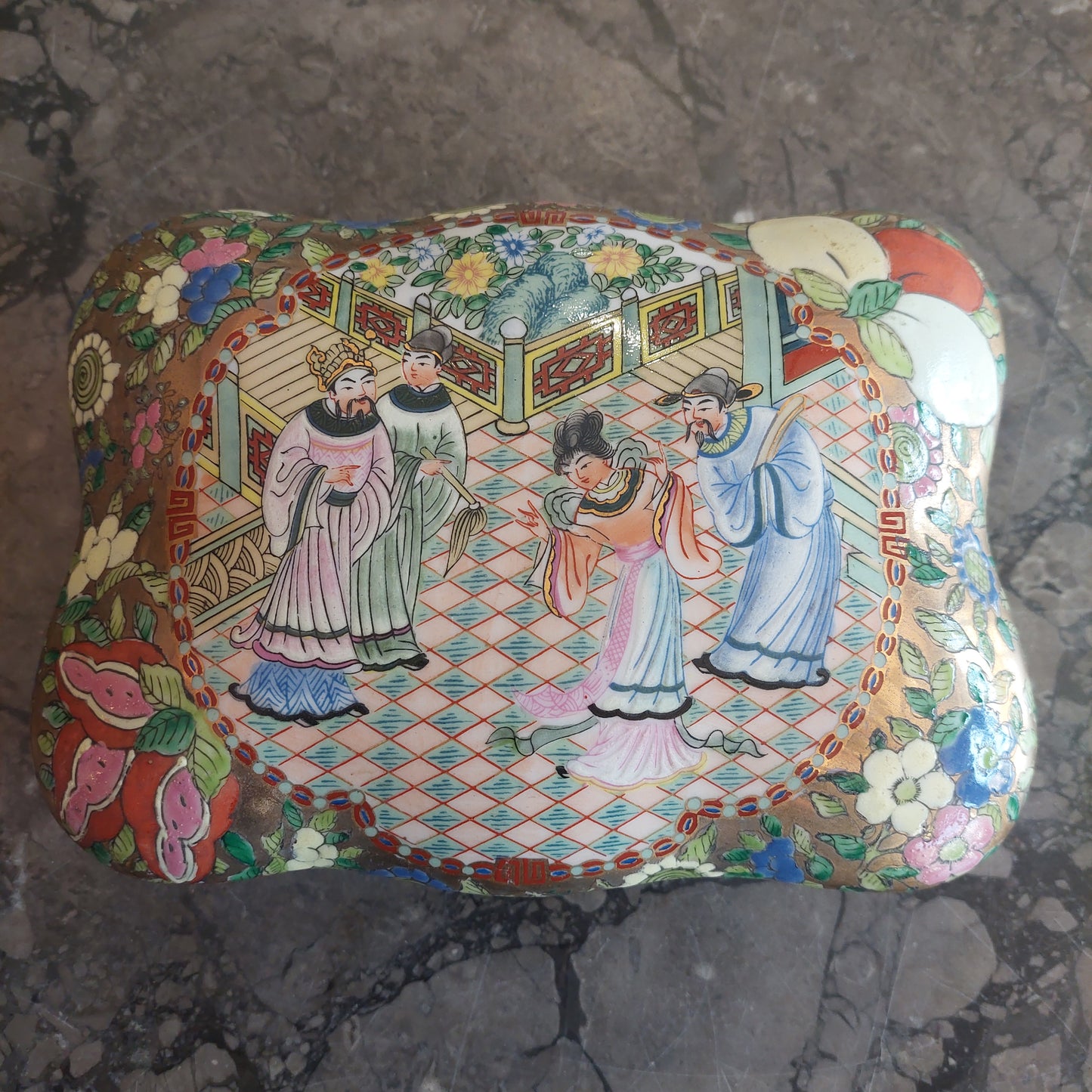 Scatola Antica Porcellana Cinese "famille Rose" Cm21x16x8h