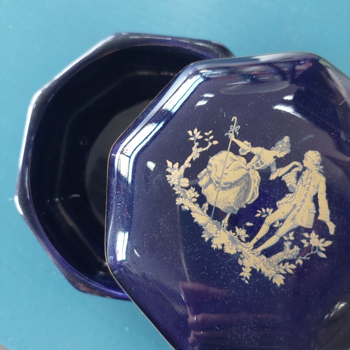 Scatolina Porcellana Tipo Limoges Blu Cobalto Oro