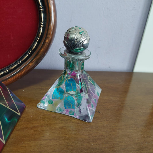 Bottiglietta Con Tappo Argento Vetro Colorato Vintage H11