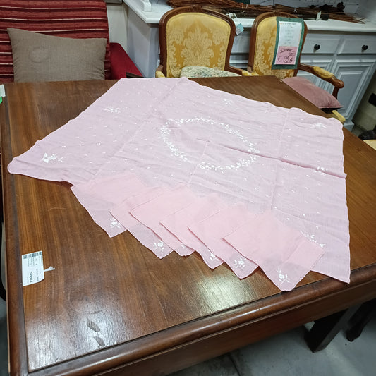 Set/tovaglietta Rosa Lino Ricamato Cm81x81 +6 Tovaglioli