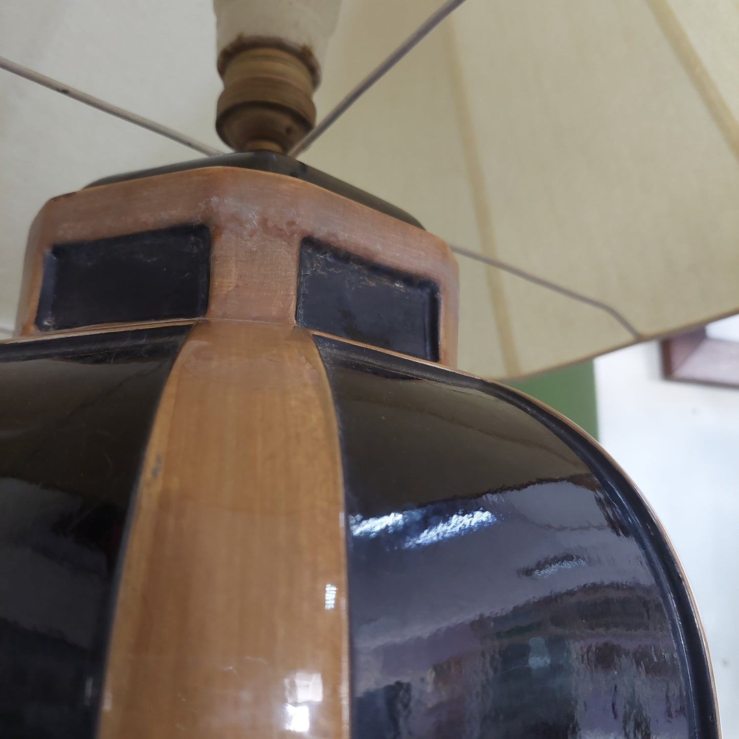 Lume Ceramica Nera/oro Paralume Sfaccettato