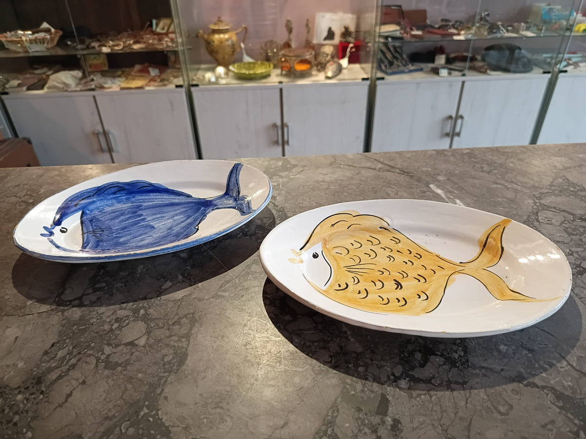 Piatto Ovale Pesce Vintage Ceramica Artistica Cm26x18