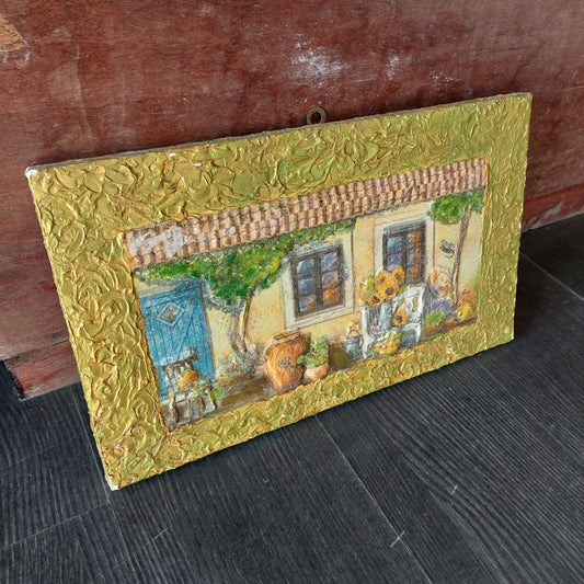 Quadro Piastrella Legno Cortile Con Giara Cm43x26