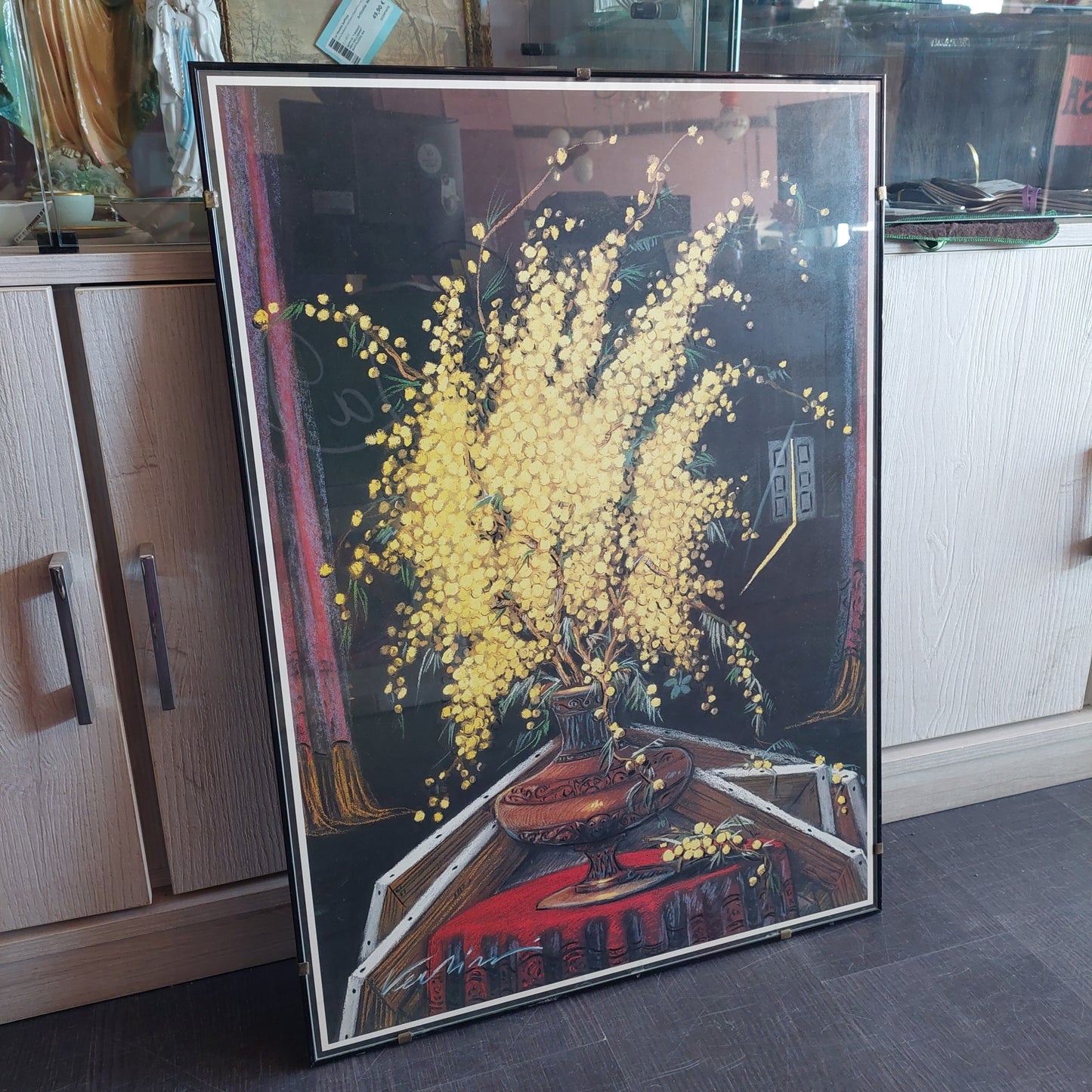 Quadro Stampa Vaso Con Mimose Firmato Cm51x71