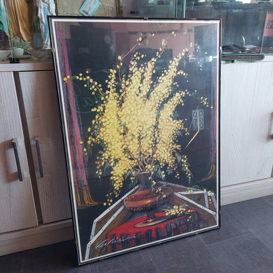 Quadro Stampa Vaso Con Mimose Firmato Cm51x71