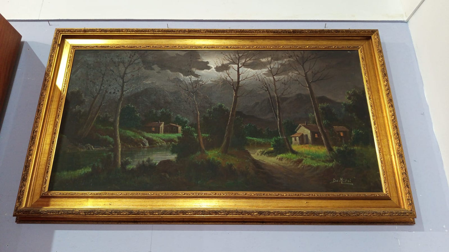Quadro Olio Su Tela Paesaggio Notturno De Mitri Cm140x80
