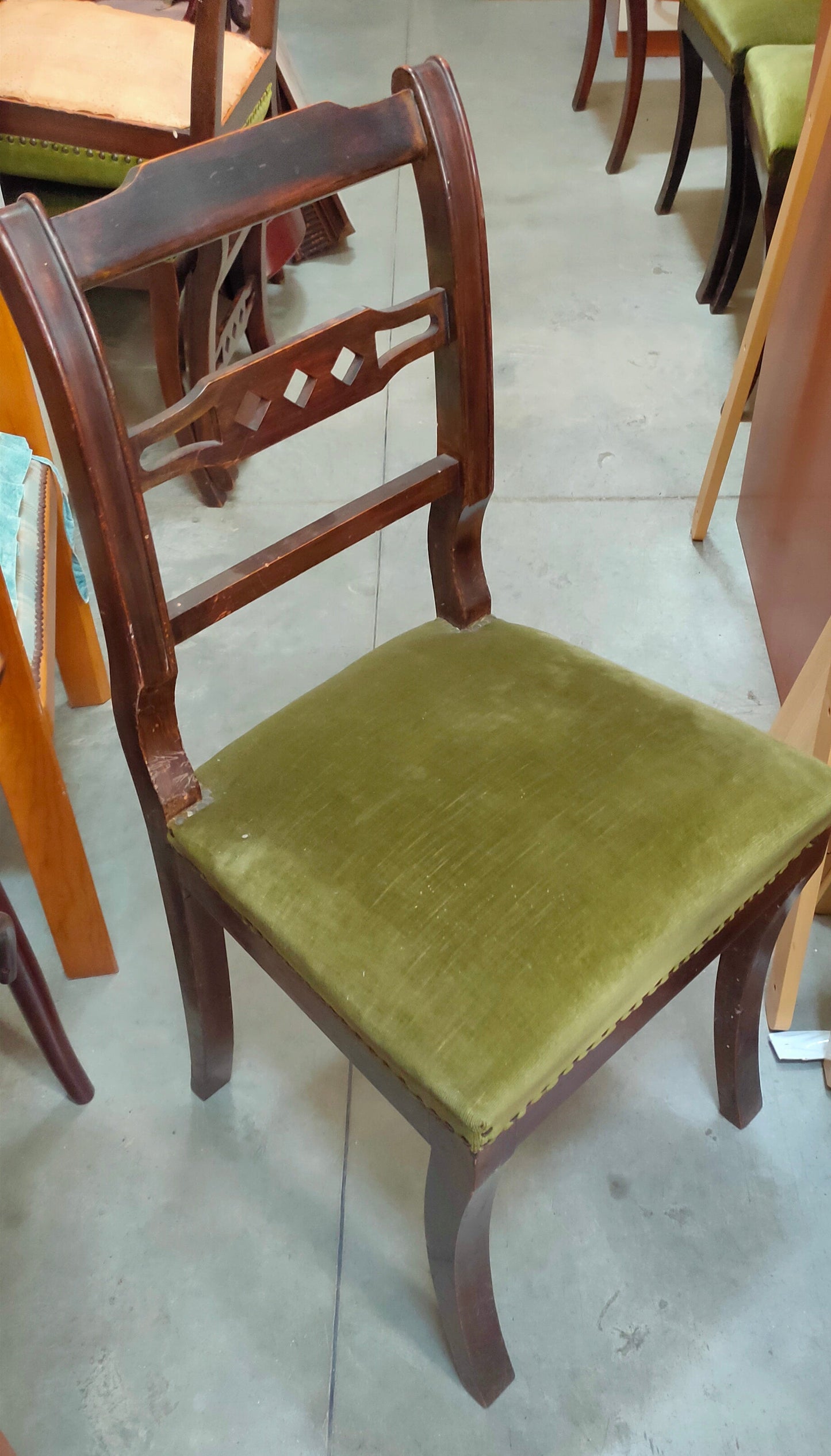 Set/8 Sedie Legno * Imb Velluto Verde Anni 60