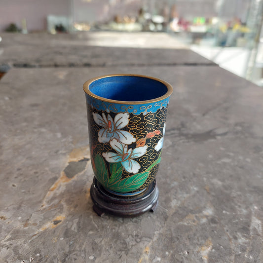Vasetto Cloisonne H7 Con Base Legno