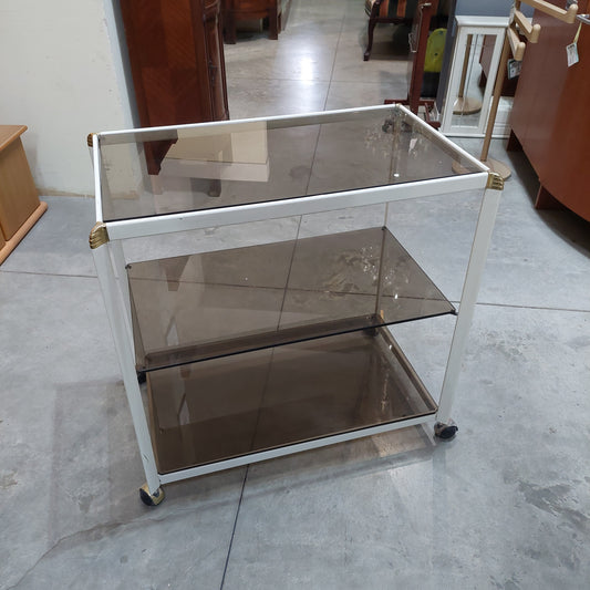 Carrellino Metallo Bianco 3 R Vetro Cm76x46x45,5h