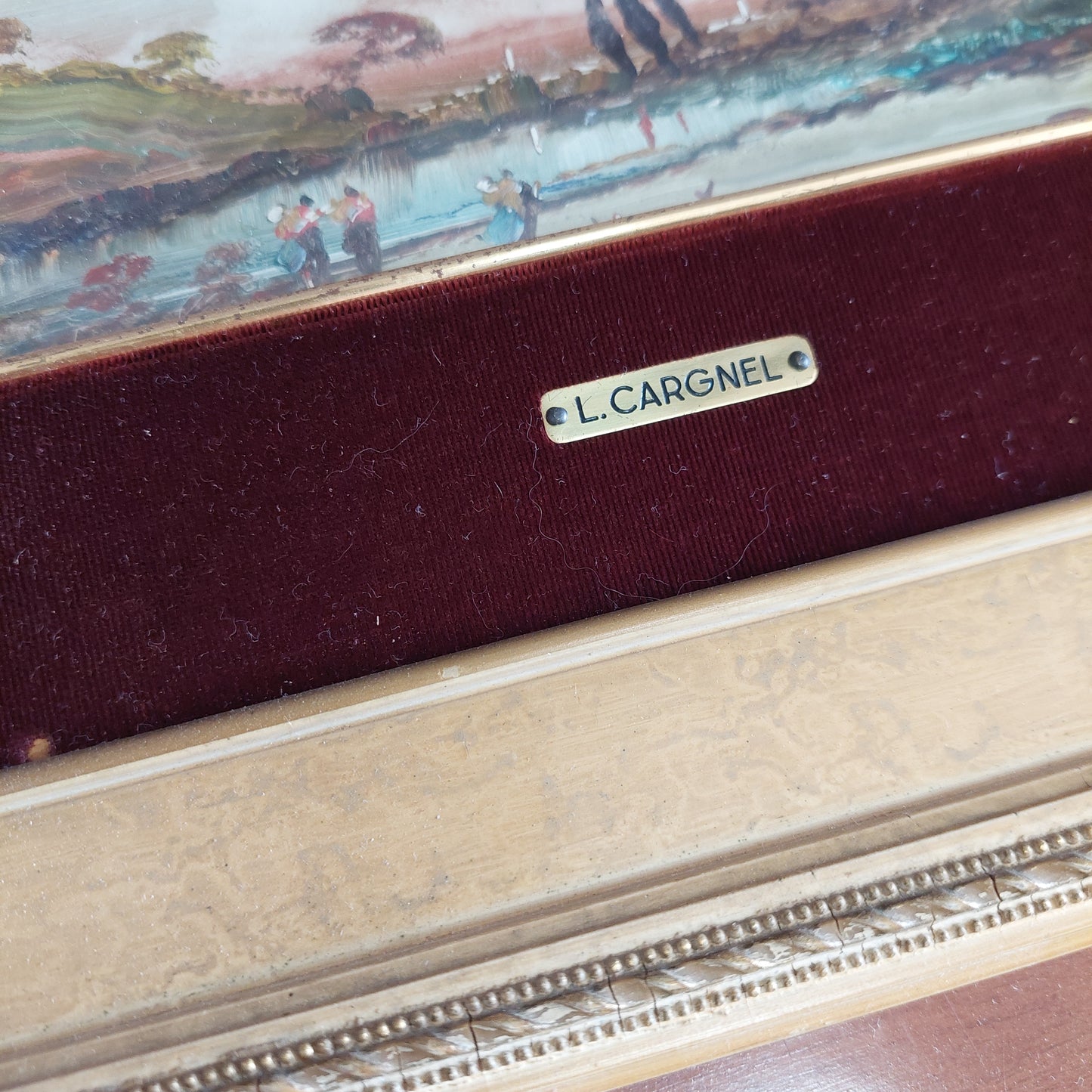 Quadro * Paesaggio Lago L. Cargnel Cornice Oro Cm38x27