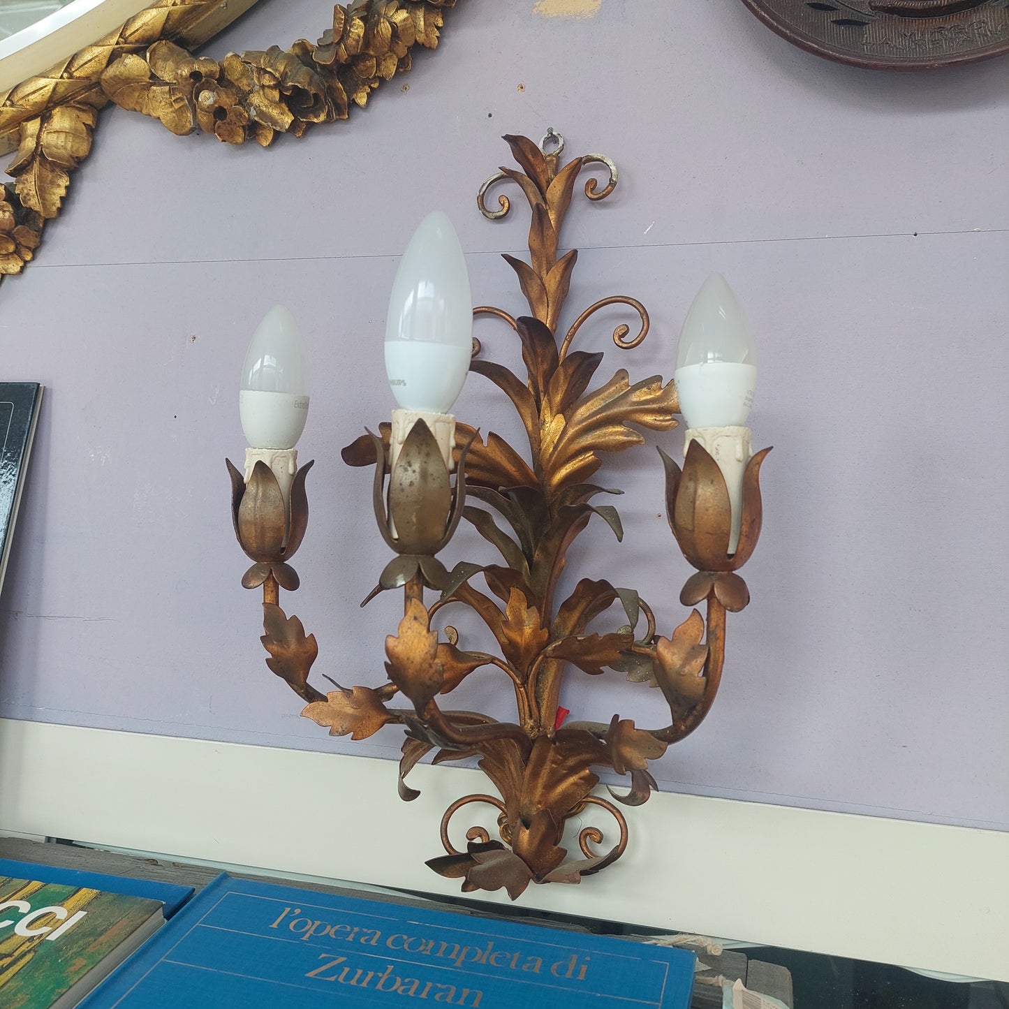 Applique Foglie Ferro Oro 3 Luci