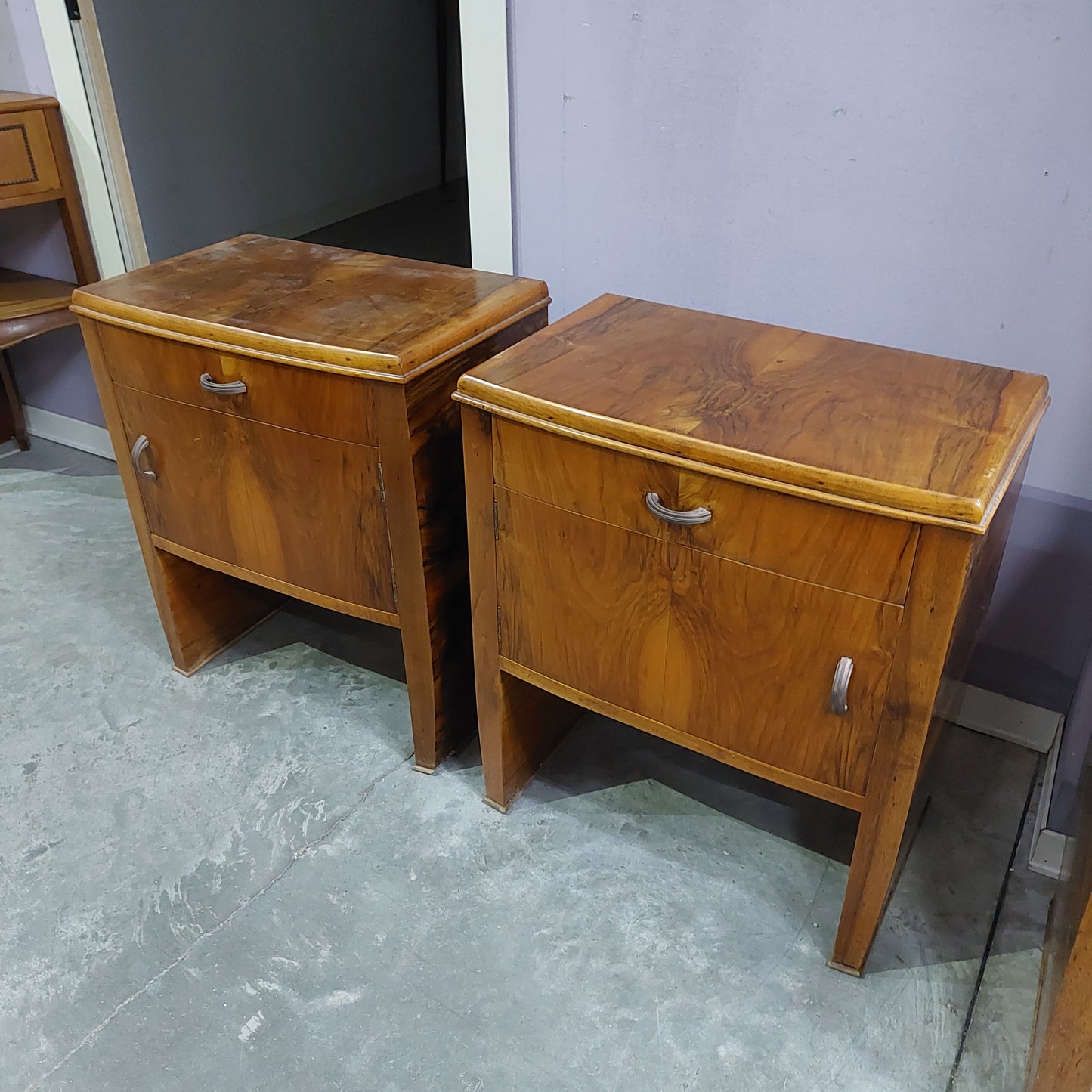 Coppia Comodini Radica Di Noce St.deco' 1/c 1/s Cm55,5x34x62h