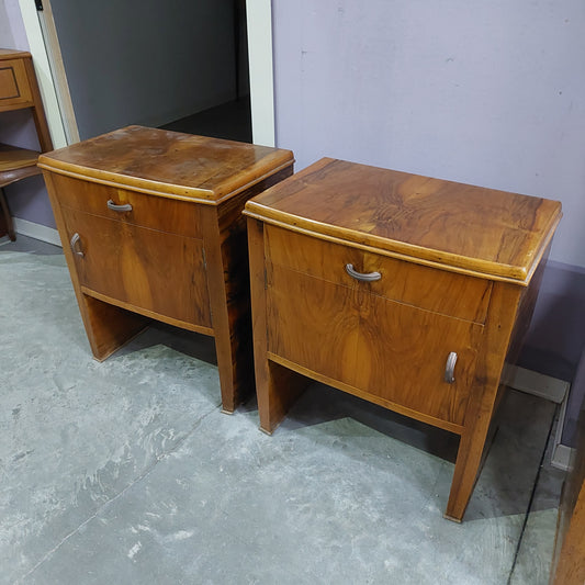 Coppia Comodini Radica Di Noce St.deco' 1/c 1/s Cm55,5x34x62h