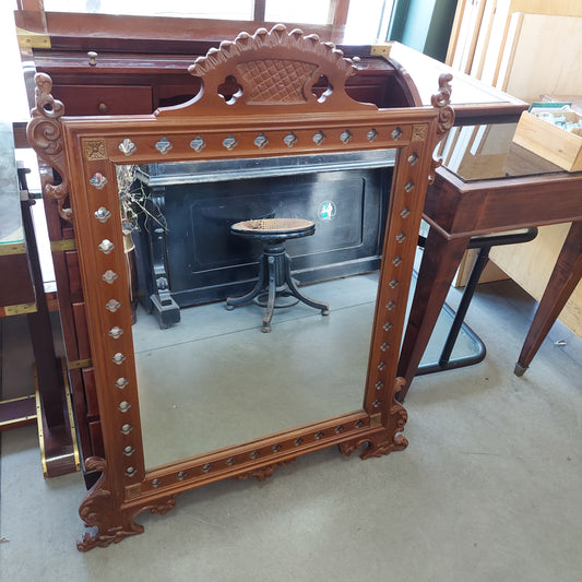 Specchio Legno Noce Intagliato Cm85x115h
