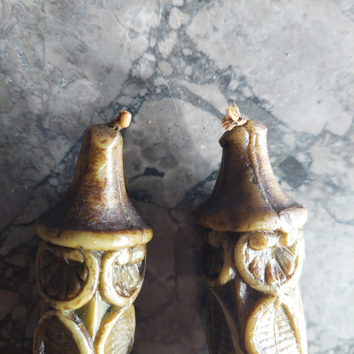 Coppia Candele* Antiche Intagliate Cm16