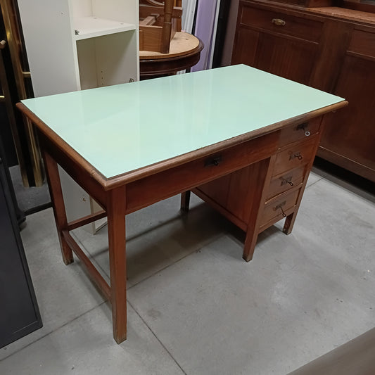 Scrivania Liberty Piano Vetro 5/c Noce Cm120x65x80