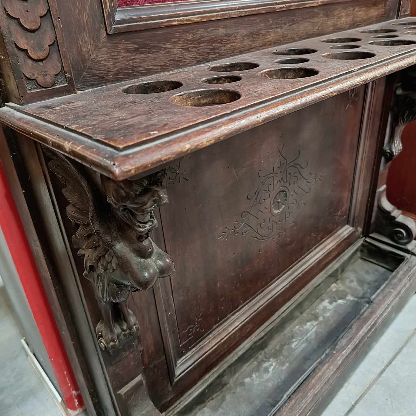 Bastoniera/appendiabiti* Legno/tessuto Bordeaux  Fine'800 Cm104x31x200