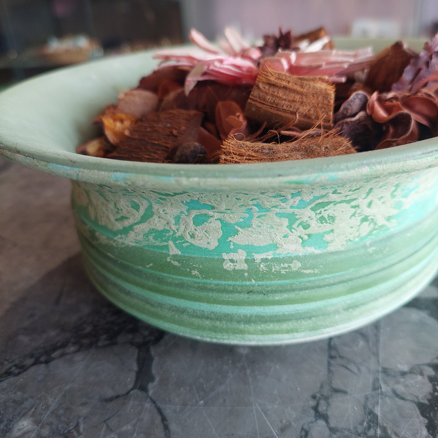 Cachepot Porta Pot Pourri Terracotta Verde D21x8h