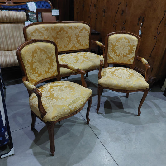 Set* Divanetto + Coppia Poltroncine Legno Imb. Oro
