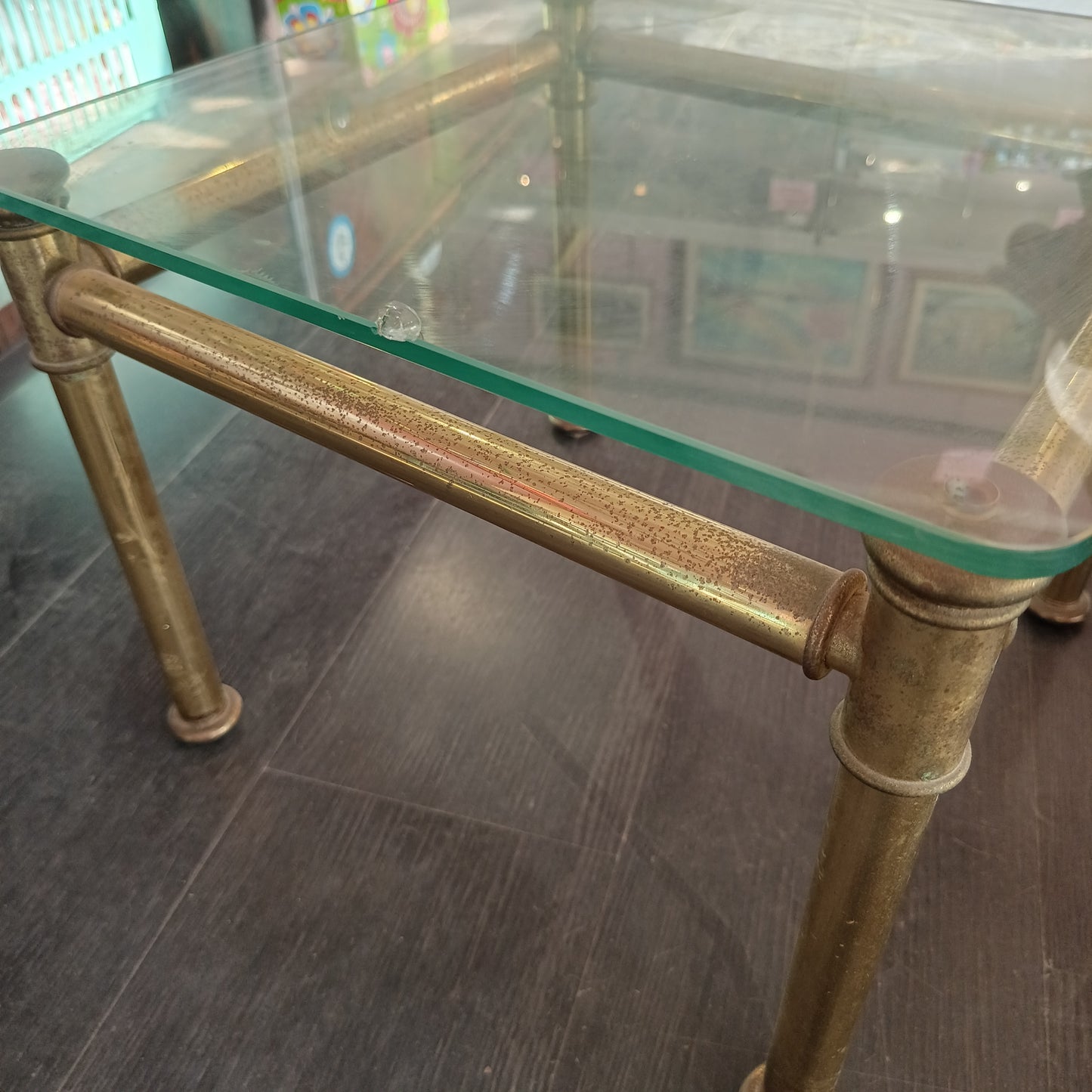 Tavolino* Metallo Dorato/vetro Anni 70 Cm39x39x31h