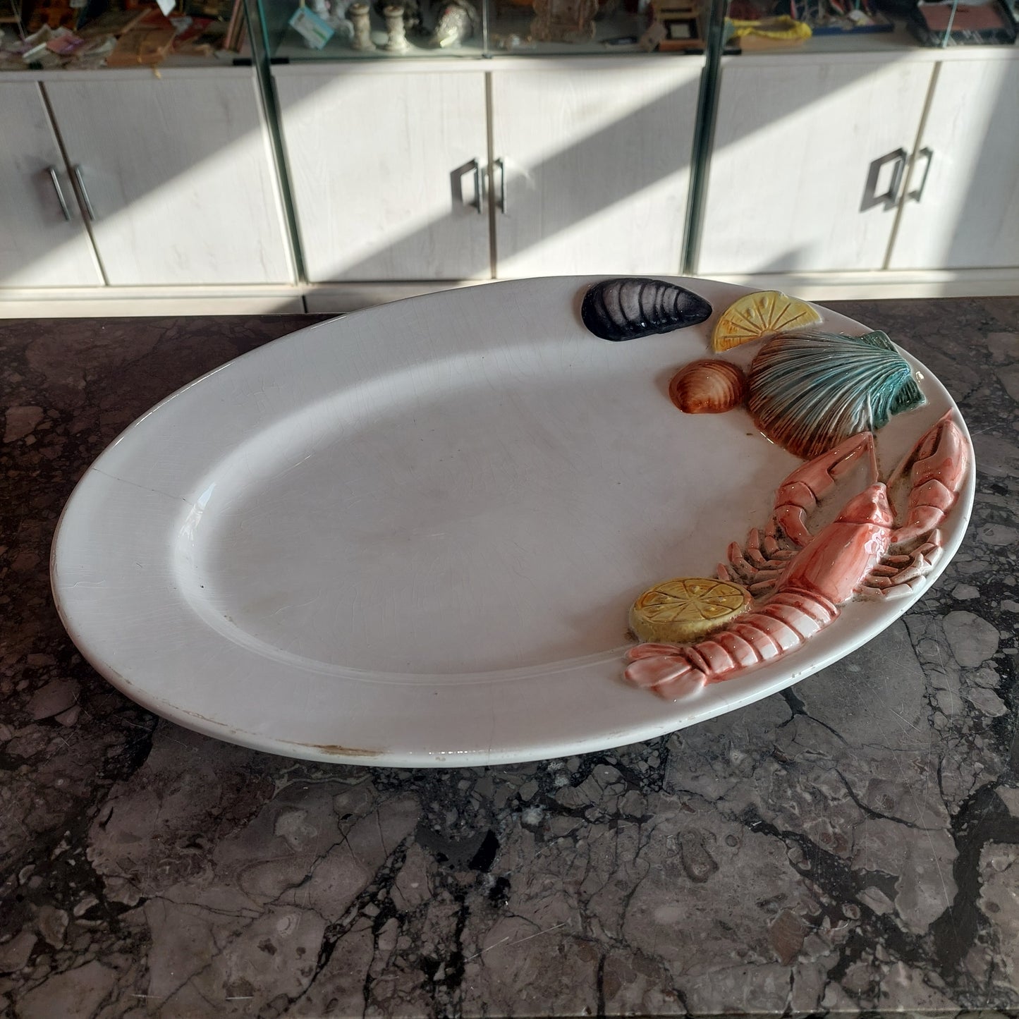 Vassoio Ovale Ceramica Bassano Dec Aragosta Cm46x32