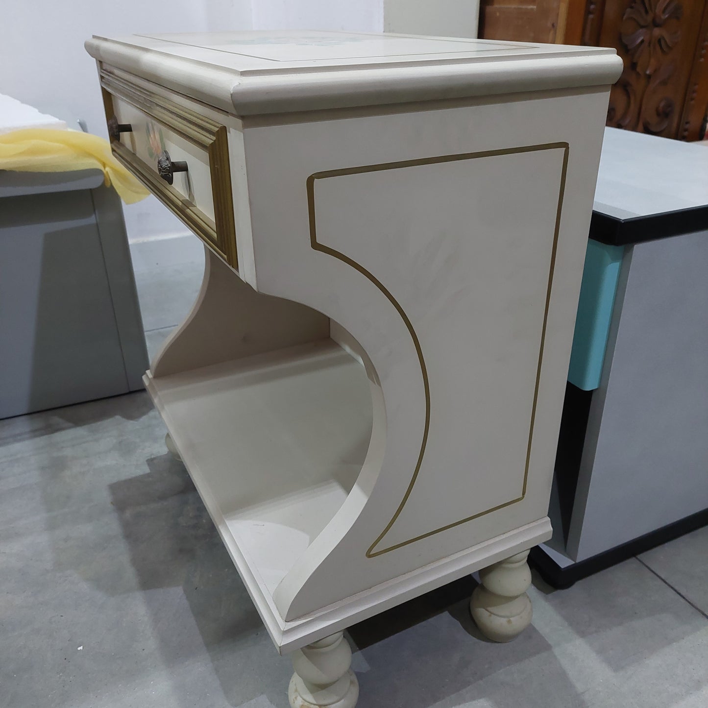 Comodino Legno Stile Veneziano 1 Cassetto Cm55x32x62h