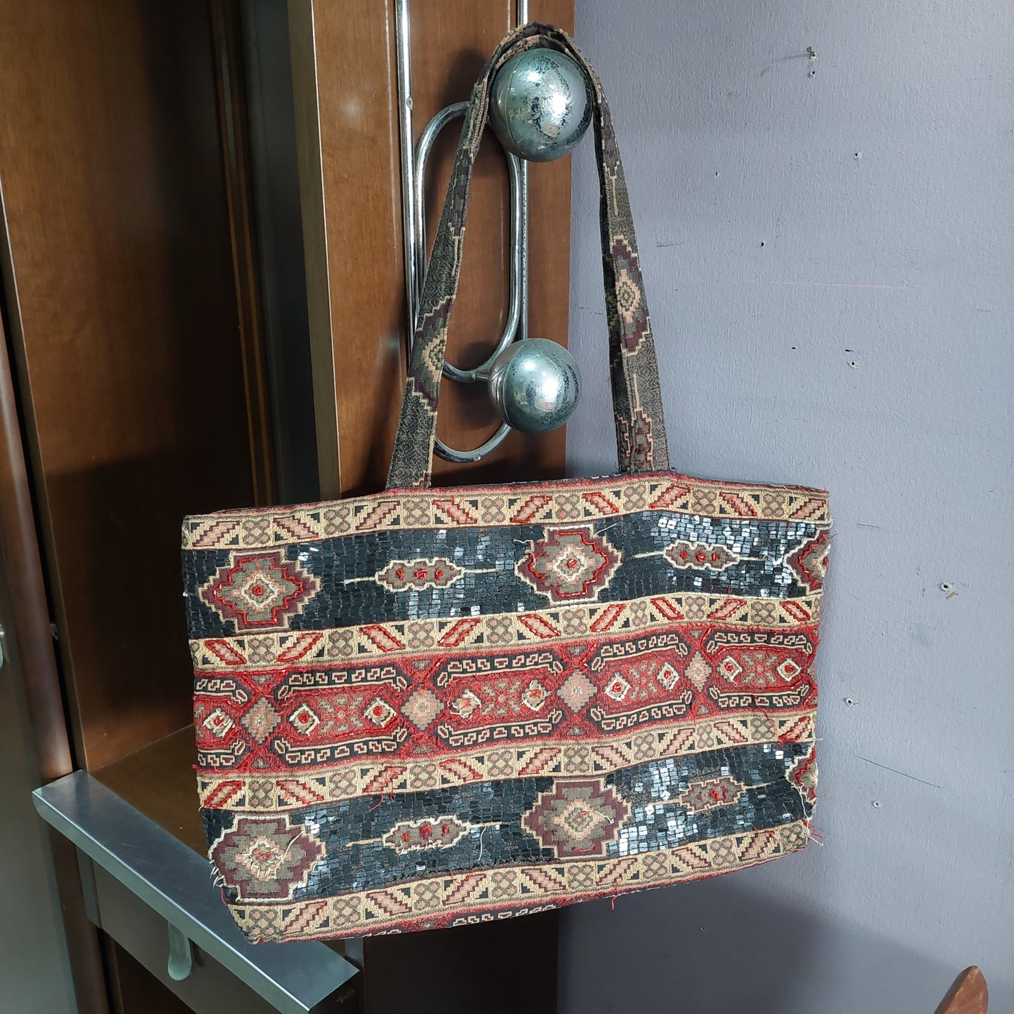 Borsa Tessuto/perline Etnica Vintage Int. Raso