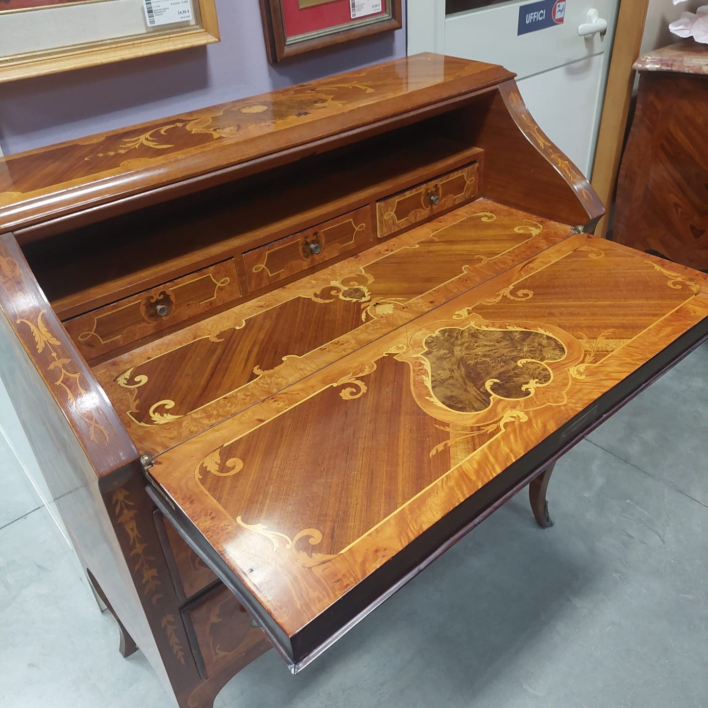 Secretaire Intarsiato Con Ribalta Cm90x42x100h