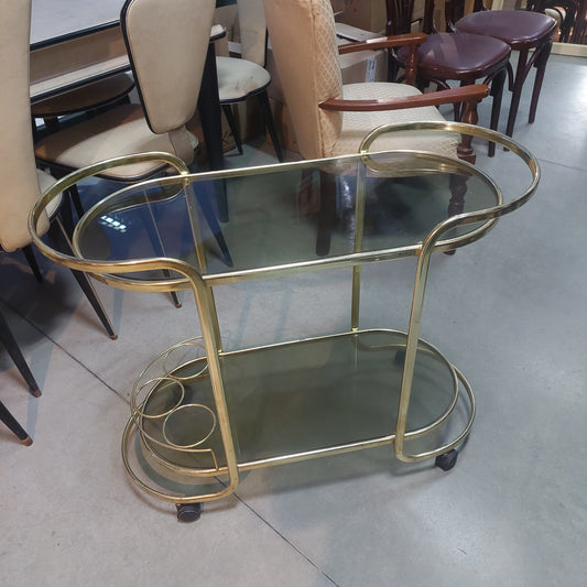 Carrellino Ottone Vetro Fumè Anni 70 Cm84x35x70h