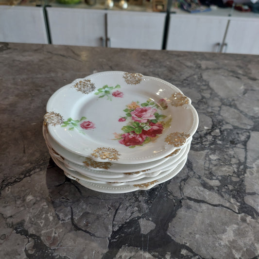 Set/6 Piattini Porcellana Primi 900 Decoro Rose E Oro