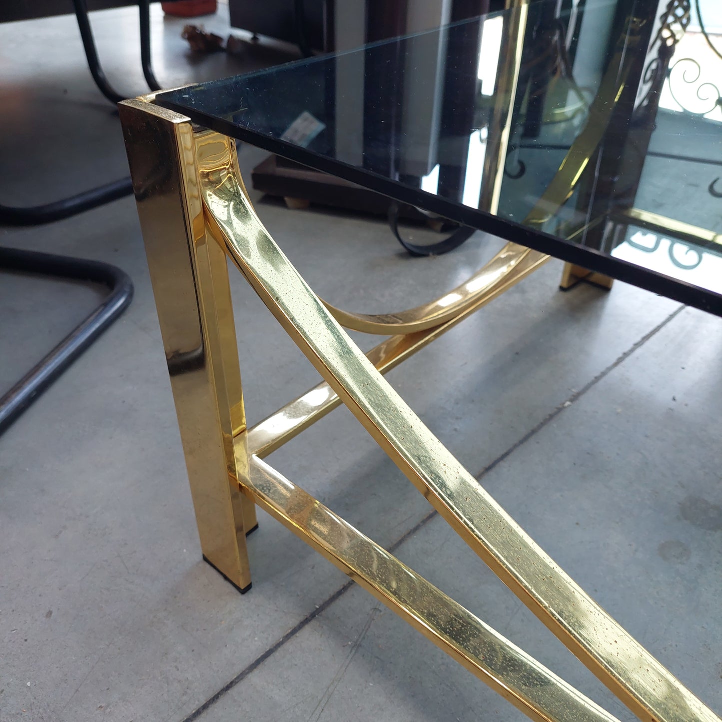 Tavolino Ottone Vetro Fumè Anni 70 Cm122x62x36h