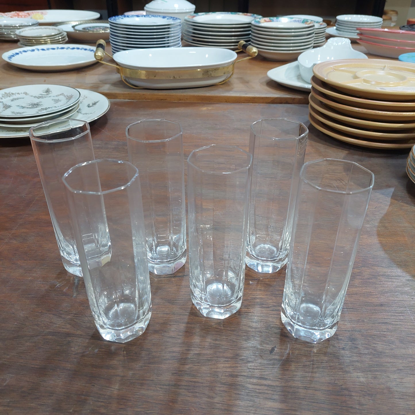 Set/6 Bicchieri Alti Cristallo Sfaccettato Ottagonale