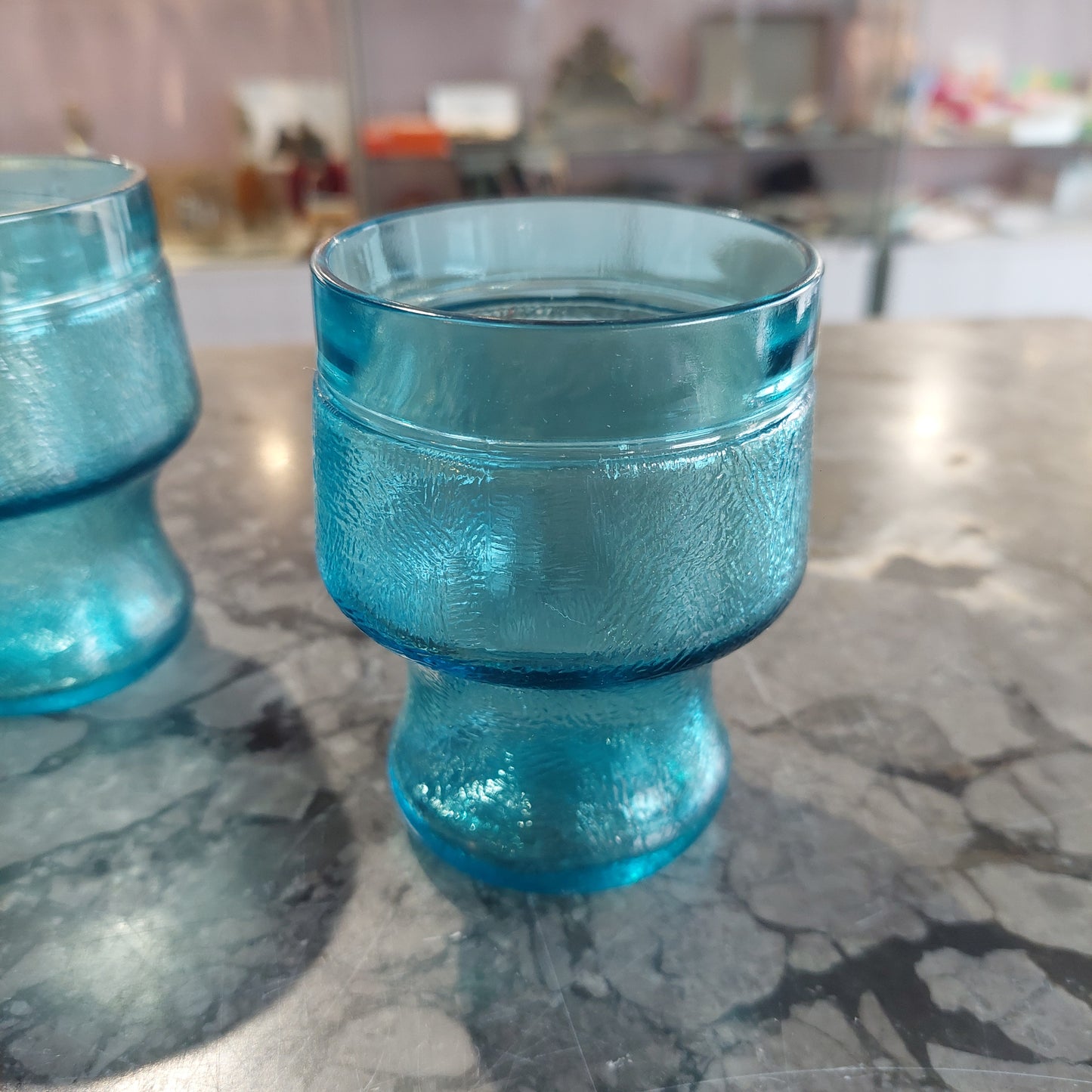 Set/6 Bicchieri Vetro Azzurro Vintage